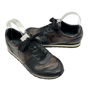 Coach C121 Runner Brown Mahogany & Black Signature Leather Lace Up Sneakers